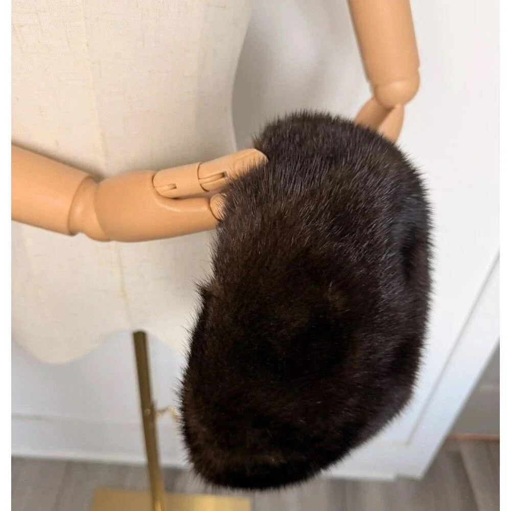 Vintage 50s 60s Dark Brown Genuine Mink Fur Beret Hat Cap Size 22.5